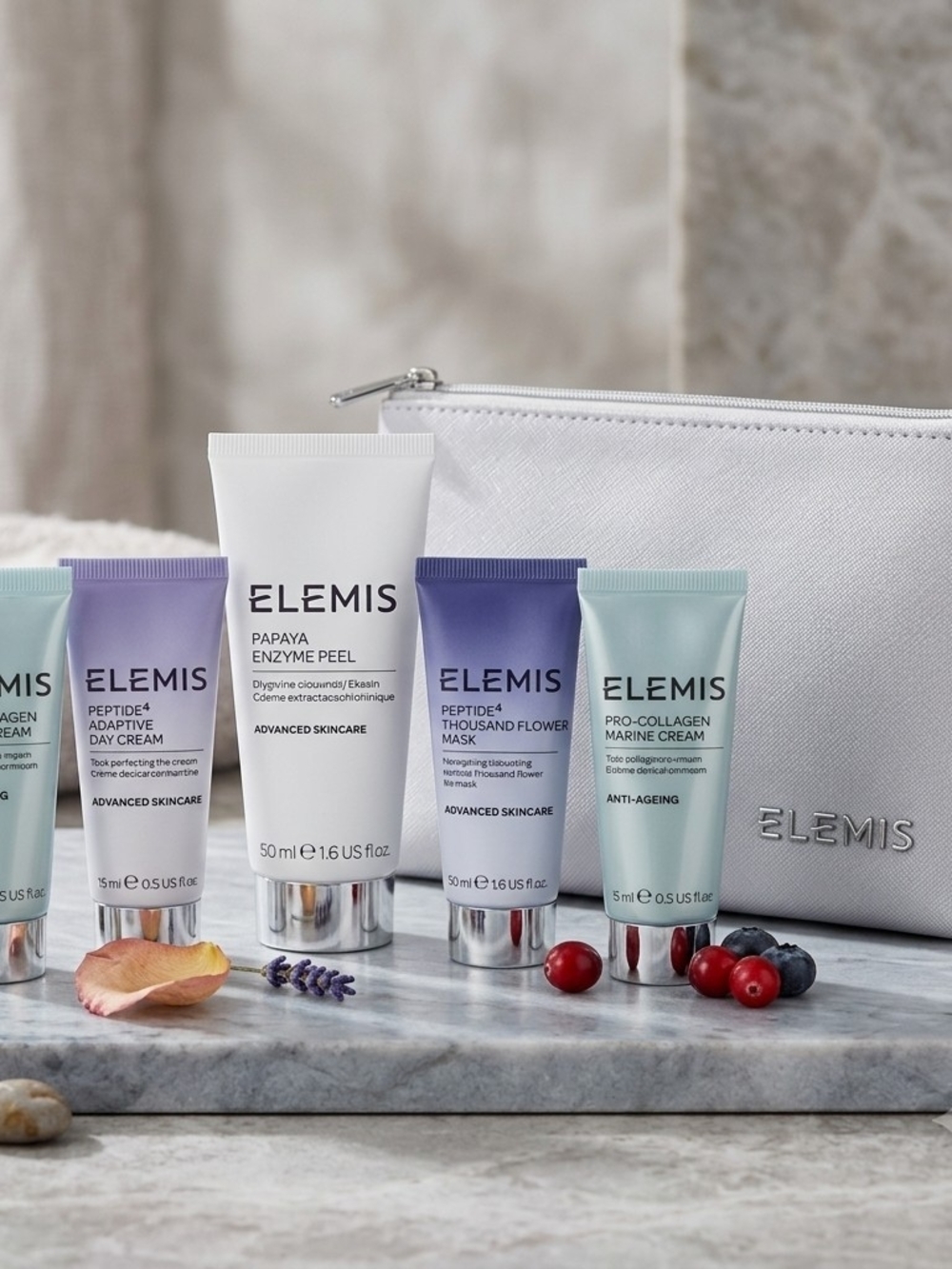 ELEMIS White Pouch Skincare Peel Set with Pastel Tubes